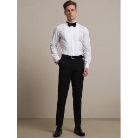 Resim Kip Beyaz Düz Slim Fit Duble Manşet Ata Yaka Smokin Gömlek 
