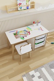 Resim POFİTTO Çocuk Masa Sandalye Takımı-3 Sepetli Çocuk Çalışma Masası Aktivite Masası Yaz-sil Panda Sandalye 