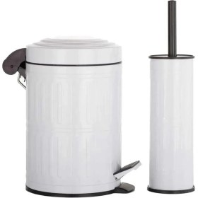 Resim Vintage 2 Li Çöp Kovası Çöp Kutusu Banyo Seti Çizgili Model Beyaz 5 Litre ve Wc Fırçası Seti 
