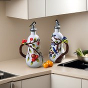 Resim 2 adet Kapaklı Seramik Yağ Şişeleri, Kabartmalı Tasarım, Oval Şekilli, BPA'sız, Elde Yıkanabilir, Kapalı Sızdırmaz, Soya Sosu, Sirke ve Baharat Kavanozları 