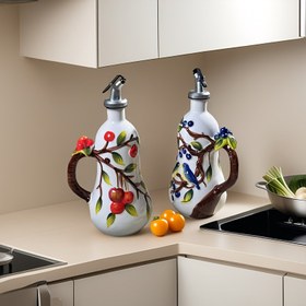 Resim 2 adet Kapaklı Seramik Yağ Şişeleri, Kabartmalı Tasarım, Oval Şekilli, BPA'sız, Elde Yıkanabilir, Kapalı Sızdırmaz, Soya Sosu, Sirke ve Baharat Kavanozları 