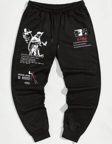 Resim Street Life Guys Slogan Graphic Drawstring Waist Eşofman Altı Siyah 