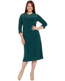Resim Nidya Moda Büyük Beden Dantel Kombinli Elbise-4078Dy Yeşil 