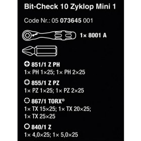 Resim Wera Bit-Check 10 Zyklop Mini Cırcır Seti (05073645001) 