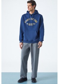 Resim Grimelange WULF Erkek Organik Kumaşlı İçi Polarlı Yumuşacık Kanguru Cepli Kapüşonlu Lacivert Sweatshirt 