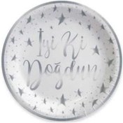 Resim Tabak Iyiki Doğdun Gümüş Varaklı Beyaz 6 Adet 