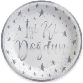 Resim Tabak Iyiki Doğdun Gümüş Varaklı Beyaz 6 Adet 