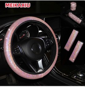 Resim 5'li Set Flaş Deri Blingbling Araba İç Halka Olmadan Direksiyon Kılıfı Dişli El Pembe Pembe 