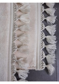 Resim Elite Krem Ponpon Saçaklı Peluş 2'li Banyo Paspası Halısı Kaymaz Krem 