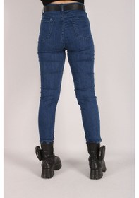 Resim Yüksek Bel Jeans Kadın Slim Pantolon Denim Kumaş 38 