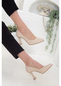 Resim Feles Kadeh Topuklu Kadın Stiletto Ayakkabı Bej 