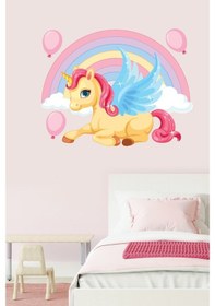 Resim Unicorn Gökkuşağı Ve Balonlar Çocuk Odası Duvar Sticker Seti (492183385) 