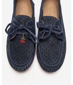 Resim Luvishoes Stevo Kot Mavi Süet Hakiki Deri Delikli Bağcıklı Kadın Loafer Ayakkabı 