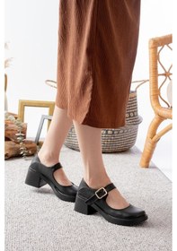 Resim Kadın Sofya Siyah Cilt 6 Cm Tek Baretli Topuklu Lofer Ayakkabı Siyah 