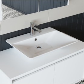 Resim ROOMART Banos Banyo Lavabolu Mat Beyaz Mdf 100cm Banyo Dolabı+aynalı Banyo Üst Dolap+Banyo Boy Dolap 