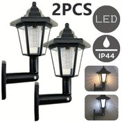 Resim 2 adet Altıgen Güneş Işıkları Dış Mekan LED Güneş Sconce Led Duvar Lambası Retro Fener Bahçe Dekoru Dış Mekan Güneş Sokak Lambası 