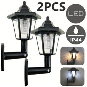 Resim 2 adet Altıgen Güneş Işıkları Dış Mekan LED Güneş Sconce Led Duvar Lambası Retro Fener Bahçe Dekoru Dış Mekan Güneş Sokak Lambası 