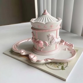 Resim Retro Dantelli Kenarlı Tepsili Karusel Depolama Kutusu Silikon Kalıp, Kapaklı Merry-go-Round Mum Kavanozu Epoksi Silikon Döküm Kalıbı - DIY Takı ve Aksesuar Tutucu Yapımı için Ev Dekorasyonu Alçı El Sanatları 
