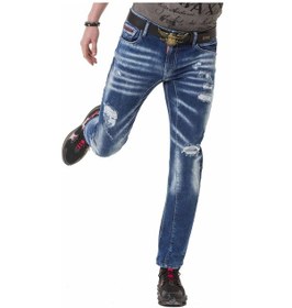 Resim CD781 Yırtık Yamalı Mavi Erkek Jeans Mavi 