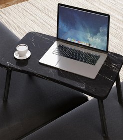 Resim interGO Renkli Laptop Sehpası Katlanabilir Yatak Koltuk Üstü Kahvaltı Sehpası LAPTOP1 Siyah Mermer 