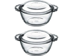 Resim 2'li 275 cc Cam Kapaklı Borcam Kase Beyaz Set 