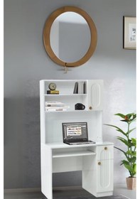 Resim Lidya Çalışma Masası Beyaz Raflı Kapaklı Bilgisayar Masası 90x60x165 cm 