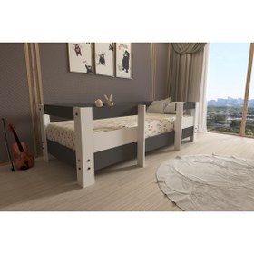 Resim Lullaby Montessori Antrasit-beyaz Çocuk Karyolası 90x190 Yatak Uyumlu M5 