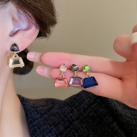 Resim Japon ve Kore Tarzı Basit Günlük Toplu Taşıma Geometrik Trapez Yuvarlak Küpeler 