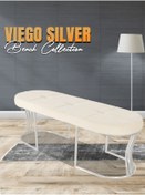 Resim Gazzini furniture Viego Silver Exclusive Bench Lüks Metal Gümüş Ayak, Chester Model Yatak Ucu Beyaz Puf 