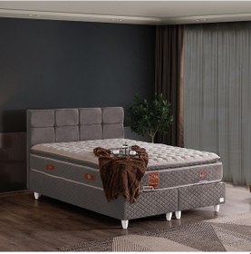 Resim Gümüş Tek Kişilik Baza Başlık Real Pedli Yatak Seti Gri 100 x 200 