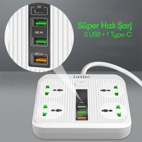 Resim Earldom SC05 8-in-1 Çoklu USB Priz Dönüştürücü - PD / QC Hızlı Şarj & 4 USB Çıkışı, Çocuk Korumalı 