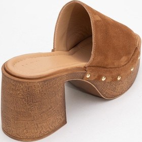 Resim Luvishoes Luvi Shoes Pull Taba Süet Hakiki Deri Kadın Platform Topuklu Terlik Taba 