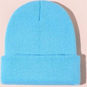 Resim Eke Tekstil Unisex Katlamalı Kışlık Örme Bere Bebe Mavi 