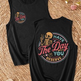 Resim Kafatası Baskılı Crew Neck Tank Top, Bahar ve Yaz için Rahat Kolsuz Tank Top, Kadın Giyim 