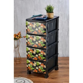 Resim Feyza Design 4 Katlı Çekmeceli Desenli Plastik Komidin ve Sebzelik, Şık Tasarım 