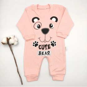 Resim bebekstar Bebek Star Ayı Desenli Somon Kız Bebek Tulumu %100 Cotton 