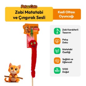 Resim PetzzCats Zobi Matatabi ve Çıngırak Sesli Kedi Oltası Oyuncağı Kırmızı 42 Cm 