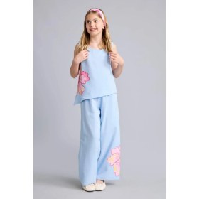 Resim DeFacto Wide Leg Geniş Paça Açık Mavi Çiçekli Pantolon Kız Çocuk H9946A826HS 