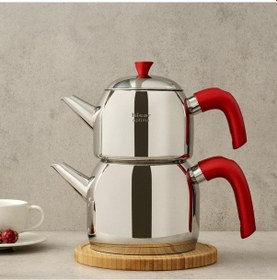 Resim Hisar Optima Mars İndüksiyon Tabanlı Midi Çelik Çaydanlık Kırmızı Inox 