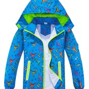 Resim Erkek Çocuklar için Dinozor Baskılı Kapüşonlu Rüzgarlık Ceket, Çıkarılabilir Kapüşon, Hafif File Astar, Fermuarlı Ön & Yan Cepler - Dış Mekan Oyunları ve Koşu için Canlı Dinozor Deseni, İlkbahar/Sonbahar Günlük Giyim, Dinozor Kıyafetleri, Eğlenceli Çocuk Tasarımı, Dayanıklı Çocuk Ceketi 