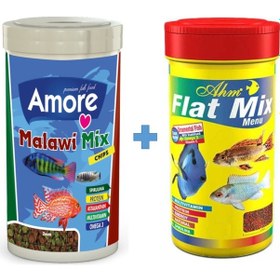 Resim Malawi Mix Chips 1000ml ve AHM Flat Mix 1000ml Kutu Balık Yemi 