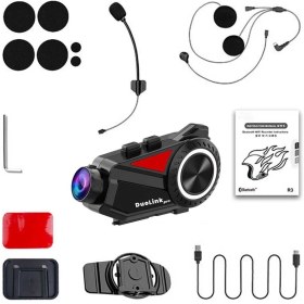 Resim DuoLink X74 Pro İnterkom Motosiklet Kameralı 360° Modül 6 Kişi Bluetooth Kask Intercom Video Kayıt Kulaklık 
