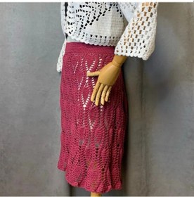 Resim Uretti - Yıldız 7202 - El Örgüsü Pamuk İp Bordo Kadın Etek - 40/42 Bordo 