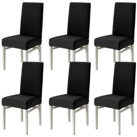 Resim Sandalye Kılıfı Yıkanabilir Likralı Esnek Lastikli Sandalye Örtüsü 6 Lı Paket Siyah 