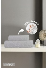 Resim %100 Pamuk 2'li Gri Greek Havlu Seti - 1 Adet El Havlusu Ve 1 Adet Banyo Havlusu Gri 