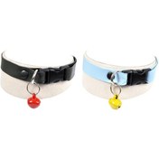 Resim Suni Deri Zilli Kedi Köpek Tasması 2'li Set Siyah Mavi 