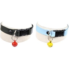 Resim Suni Deri Zilli Kedi Köpek Tasması 2'li Set Siyah Mavi 