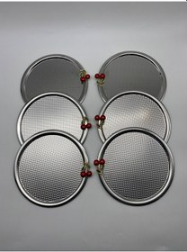 Resim 6'lı Kirazlı Yuvarlak Gümüş Çay Ve Kahve Sunum Tepsisi 