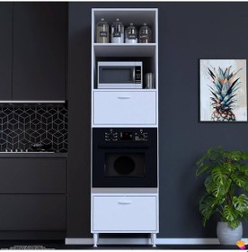 Resim Modilayn Anka 60x217x56 Cm Boyutunda Ankastre 2 Kapaklı Mini/midi Mikrodalga Fırın Dolabı Beyaz 