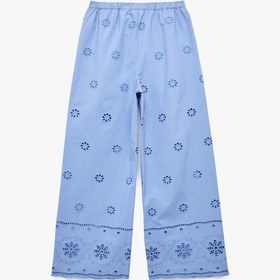 Resim Koton Pamuklu Beli Lastikli Brode Detaylı Geniş Paça Pantolon Mavi 6skg40031aw 